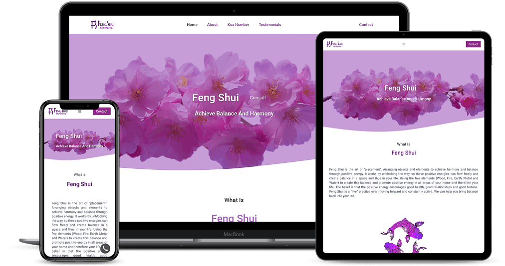 Feng Shui Tappers website mockup on multi-devices