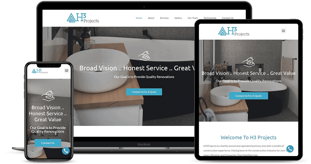 H3 Projects website mockup on multi-devices
