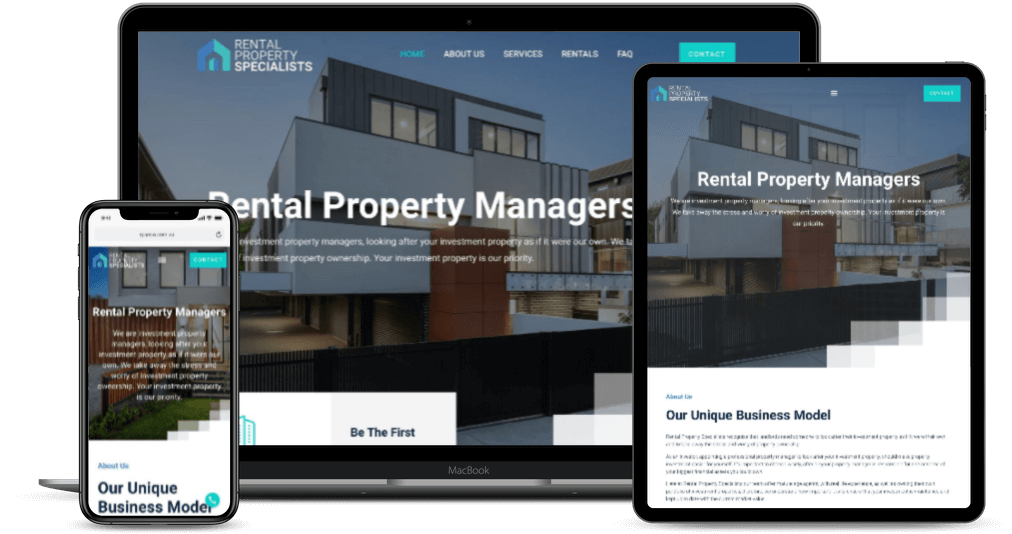 Rental Property Specialists website mockup on multi-devices