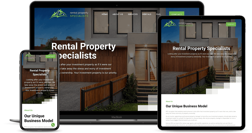 Rental Property Specialists website mockup on multi-devices