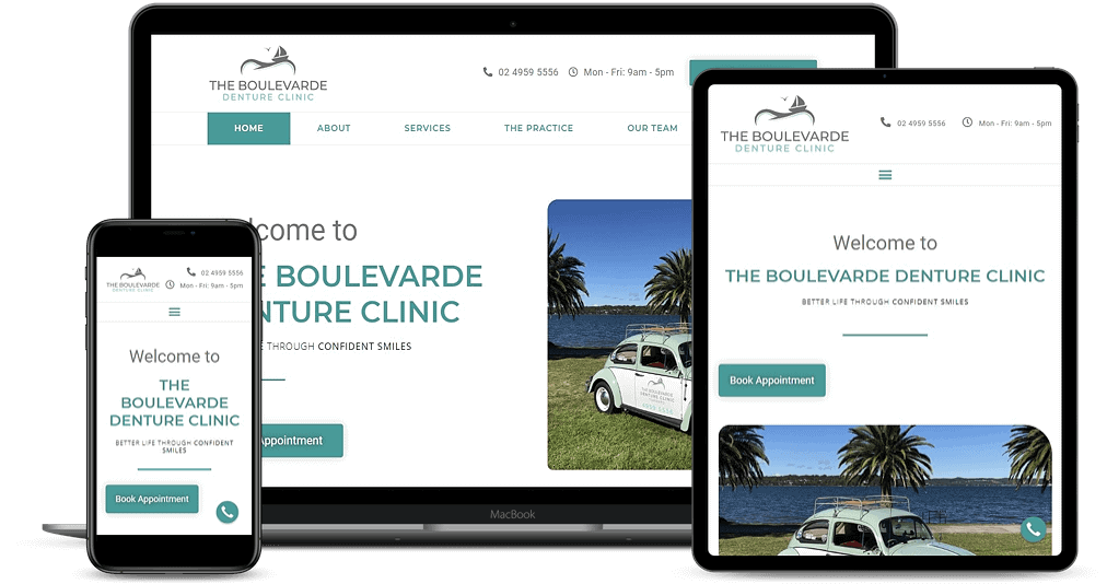 The Boulevarde Denture Clinic website mockup on multi-devices